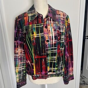 Perceptions Colorful Plaid Jean Jacket